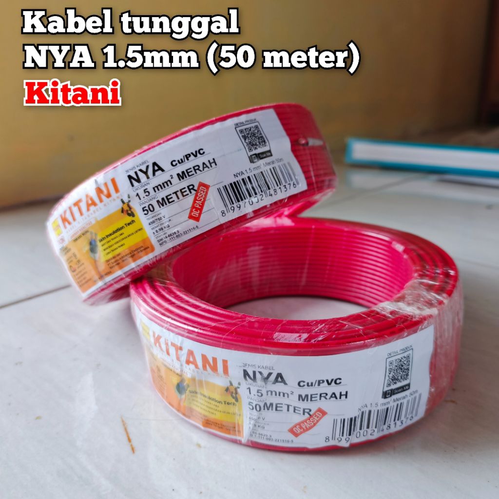 kabel tunggal NYA 1,5 Kitani 50meter kabel tembaga murni kitani Hitam