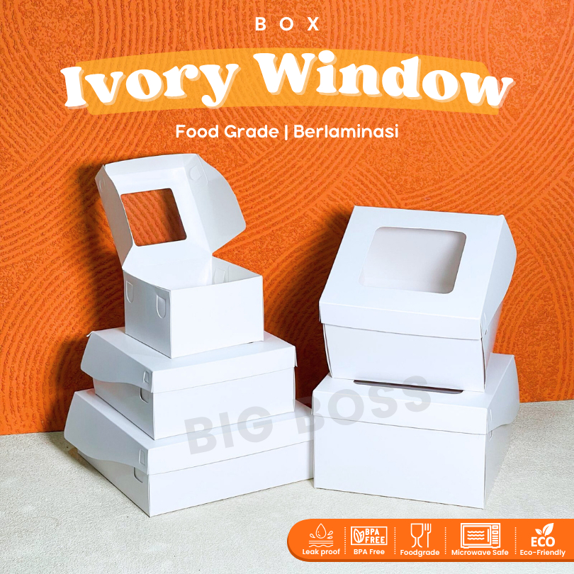 [ECER] Box Tart Ivory Window Laminasi / Dus Kotak Kue Bolu Chiffon Cake Ulang Tahun Pudding / Box Ha