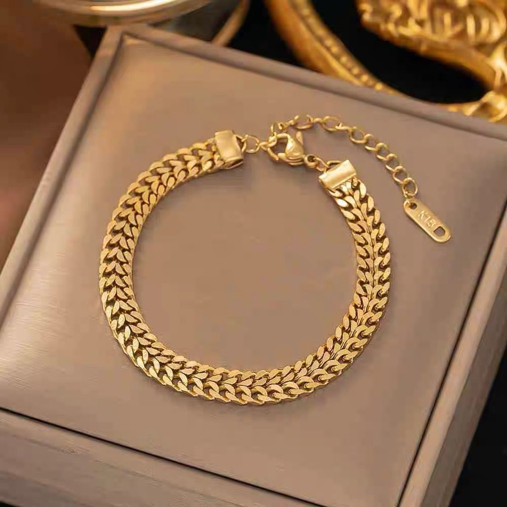 Gelang Titanium Wanita Model Emas Sisik Naga Besar Simpel Elegan Korean Style Mewah Perhiasan Cewek