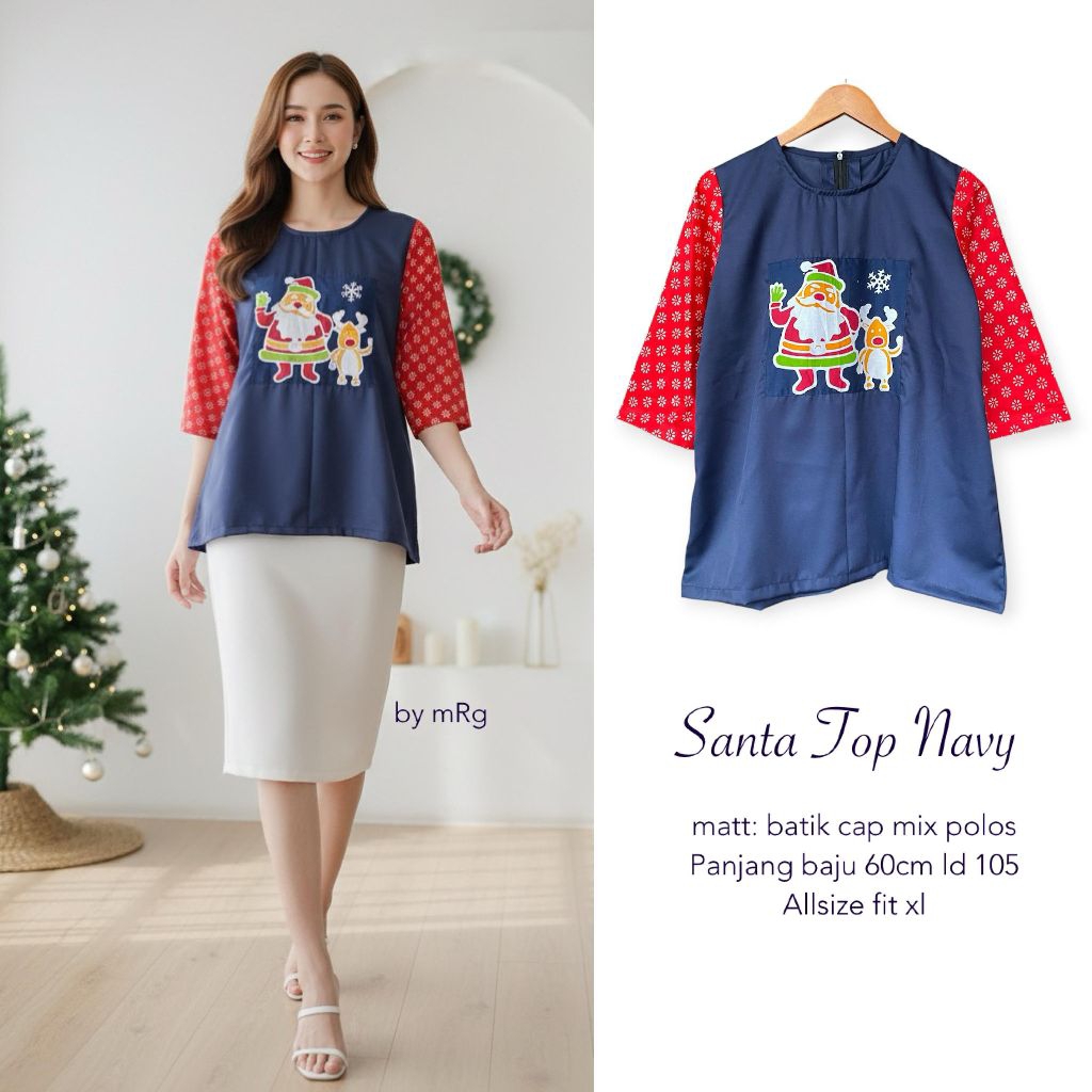 Blouse Santa Kombinasi Batik Lengan Pendek Wanita