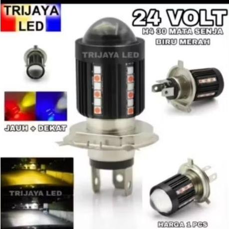 Lampu LED Utama 24 Volt H4 Laser Gun 30 Mata SMD Senja Biru Merah Depan High Low 2 Warna Putih Kunin