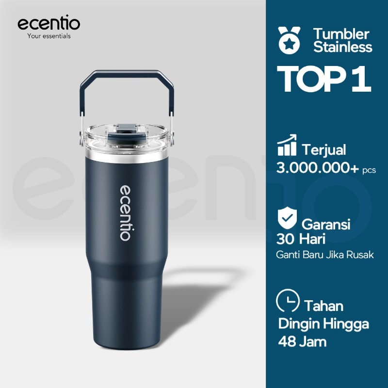 ecentio tumbler Stainless 900ml Portable Thermos Botol minum besar tas tumbler tahan panas dingin 24