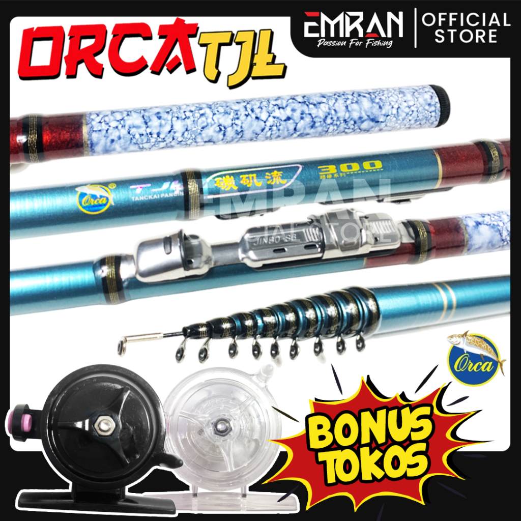 Joran Tegek Set Kolong Orca TJl Ruas Pendek dan Reel Tokos FX 45 Hitam