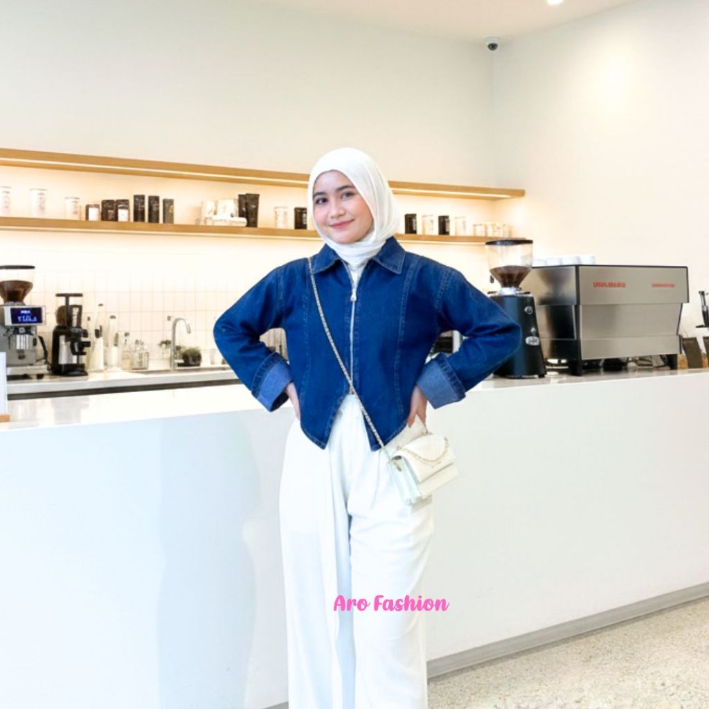 ARO-Anindya Atasan Jaket Denim Wanita Outer Rompi Croptop