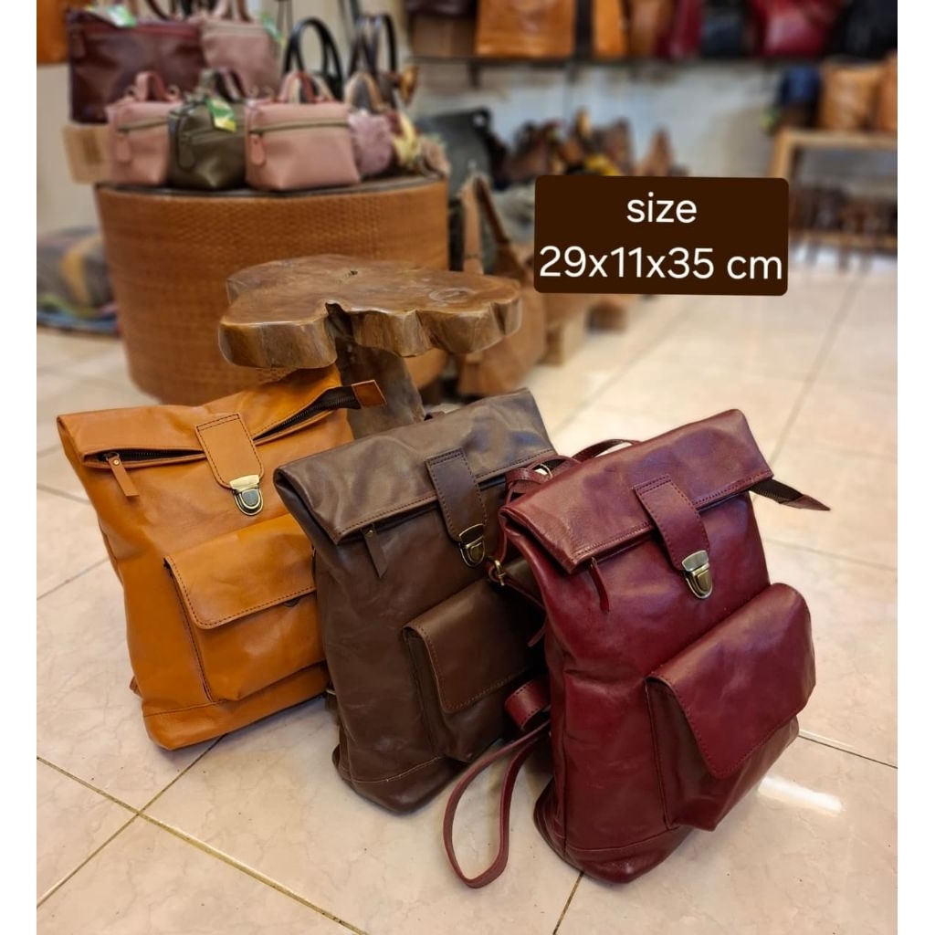 Backpack Tas Ransel Kulit Sapi Asli - Tas Punggung Leather Bag -Tas Pria Tas Wanita Kerajinan Jogja