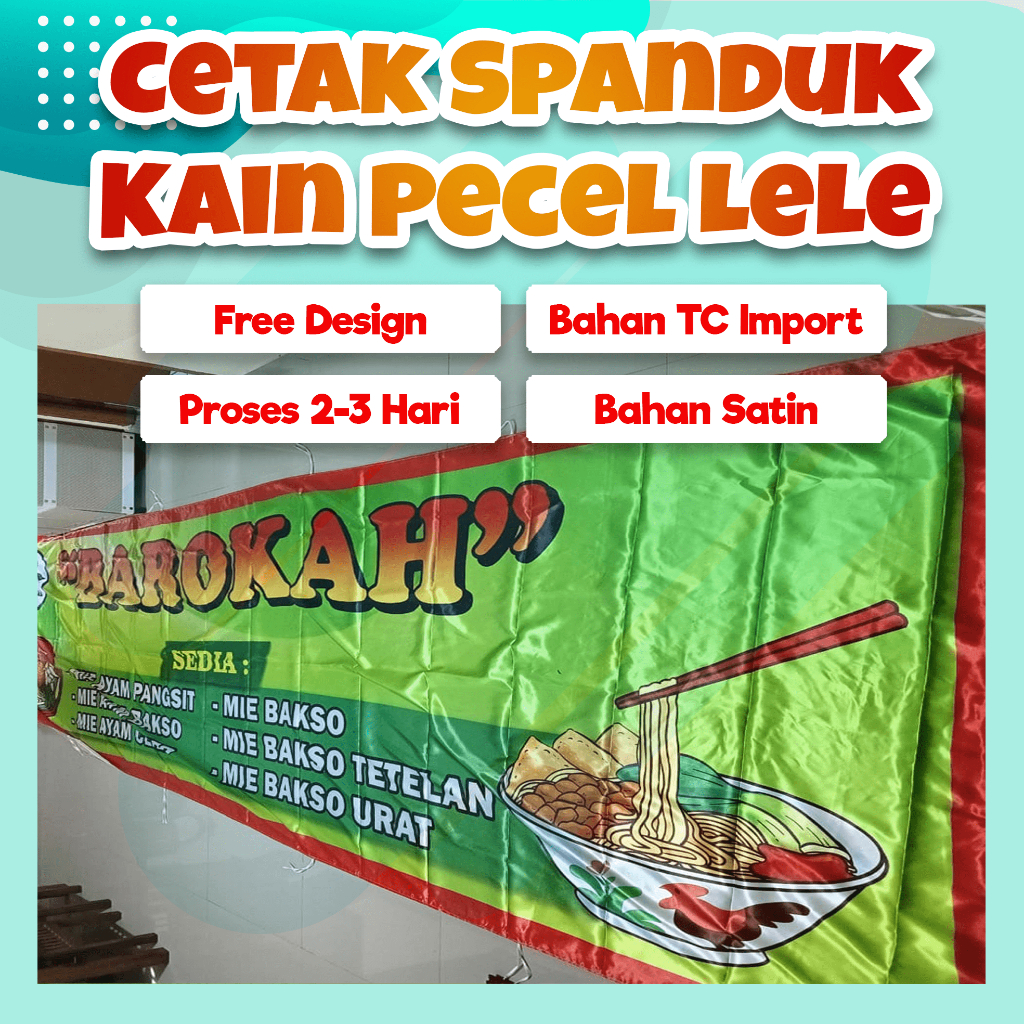 SPANDUK KAIN PRINTING PECEL LELE l PECEL AYAM l SATE MADURA l NASI GORENG SEAFOOD (BISA COD) (FREE G