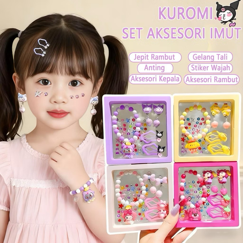 Gelang Anting Jepitan Lucu 1 Set/Gelang/Anting/Stiker Wajah/Jepit Rambut