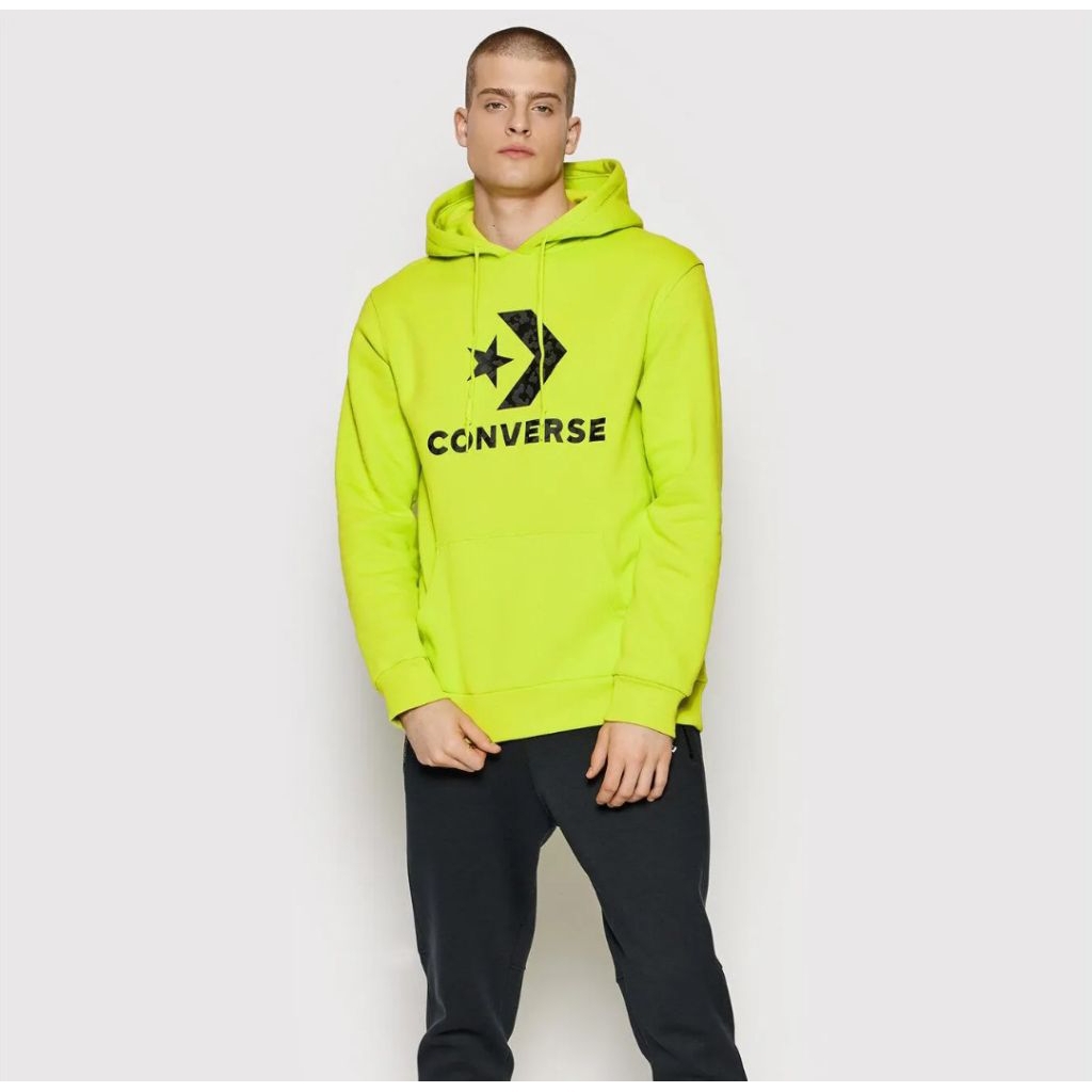 converse Men's Reflective Cheetah Infill Star Chevron Pullover Hoodie - Lime