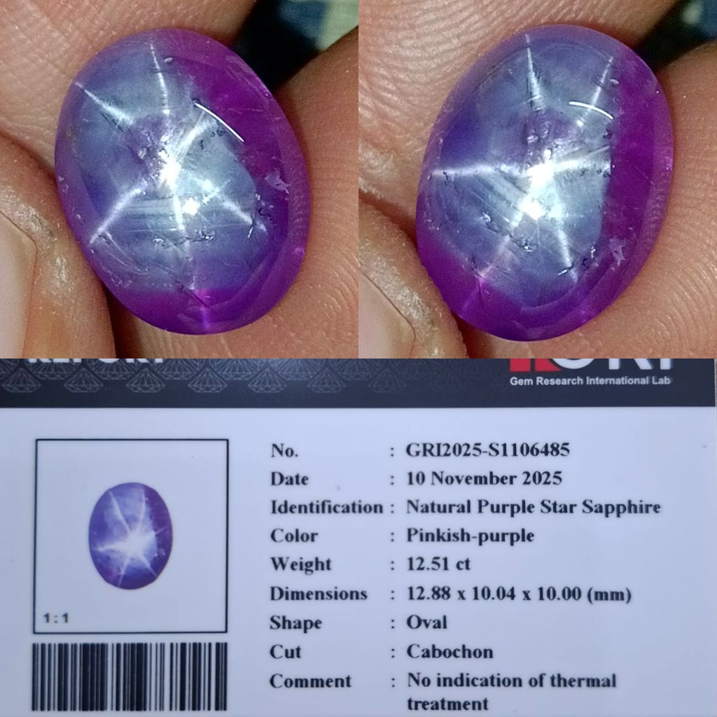 NATURAL STAR PURPLE SAPPHIRE MATA UDANG BIG SIZE TOP ITEM GRI LAB