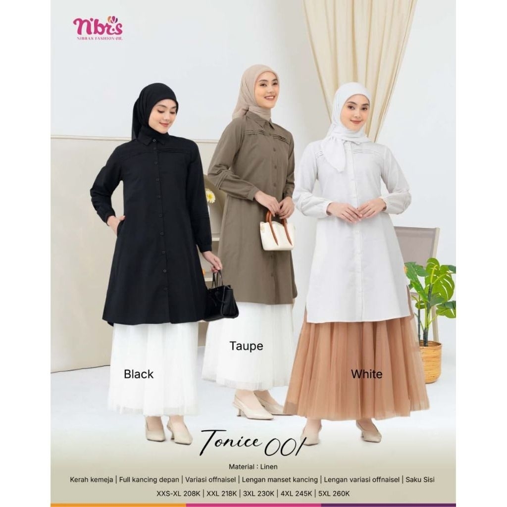TUNIK NIBRAS TONICE 001 WARNA HITAM PUTIH TAUPE TERBARU