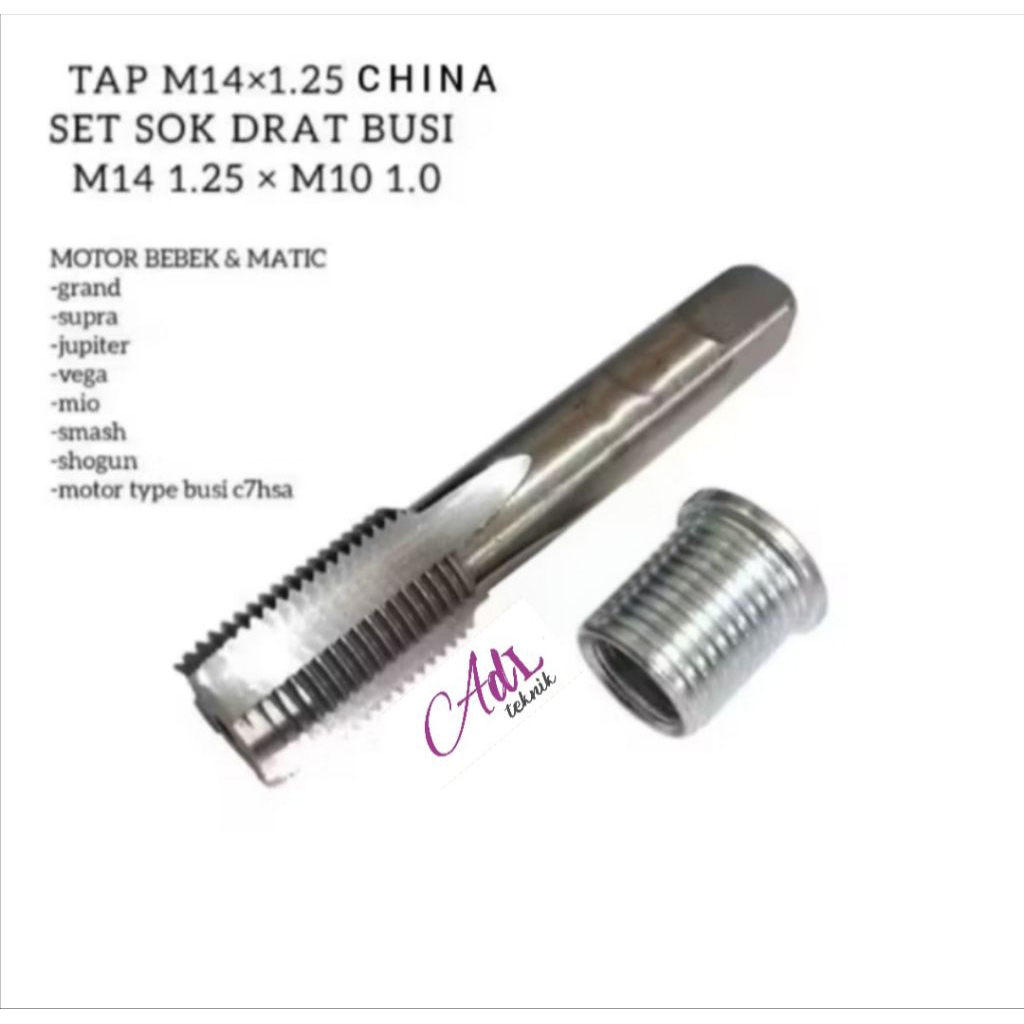 PAKET  TAP SET SOK DRAT/BOSH DRAT UNTUK PERBAIKAN DRAT BUSI SLEK/DOL MOTOR
