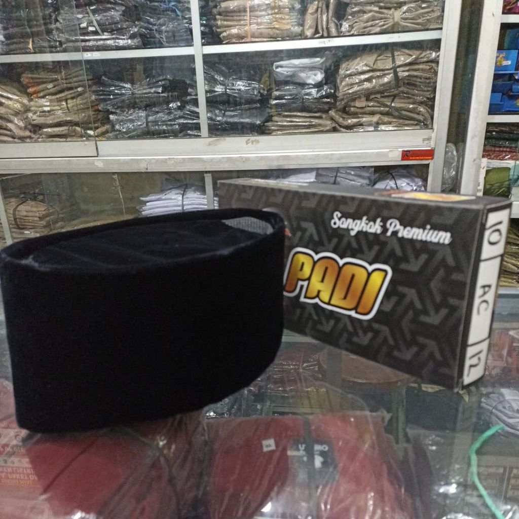 Peci Songkok Kopiah PADI Bludru hitam Polos AC tinggi 12