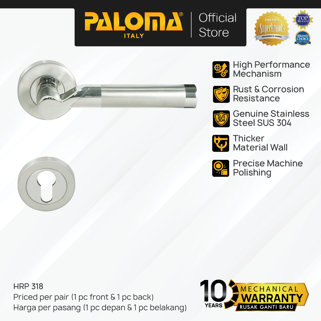 PALOMA HRP 318 Handle Pintu Roses Stainless Steel Lever Gagang Door SUS 304 Chrome Krom