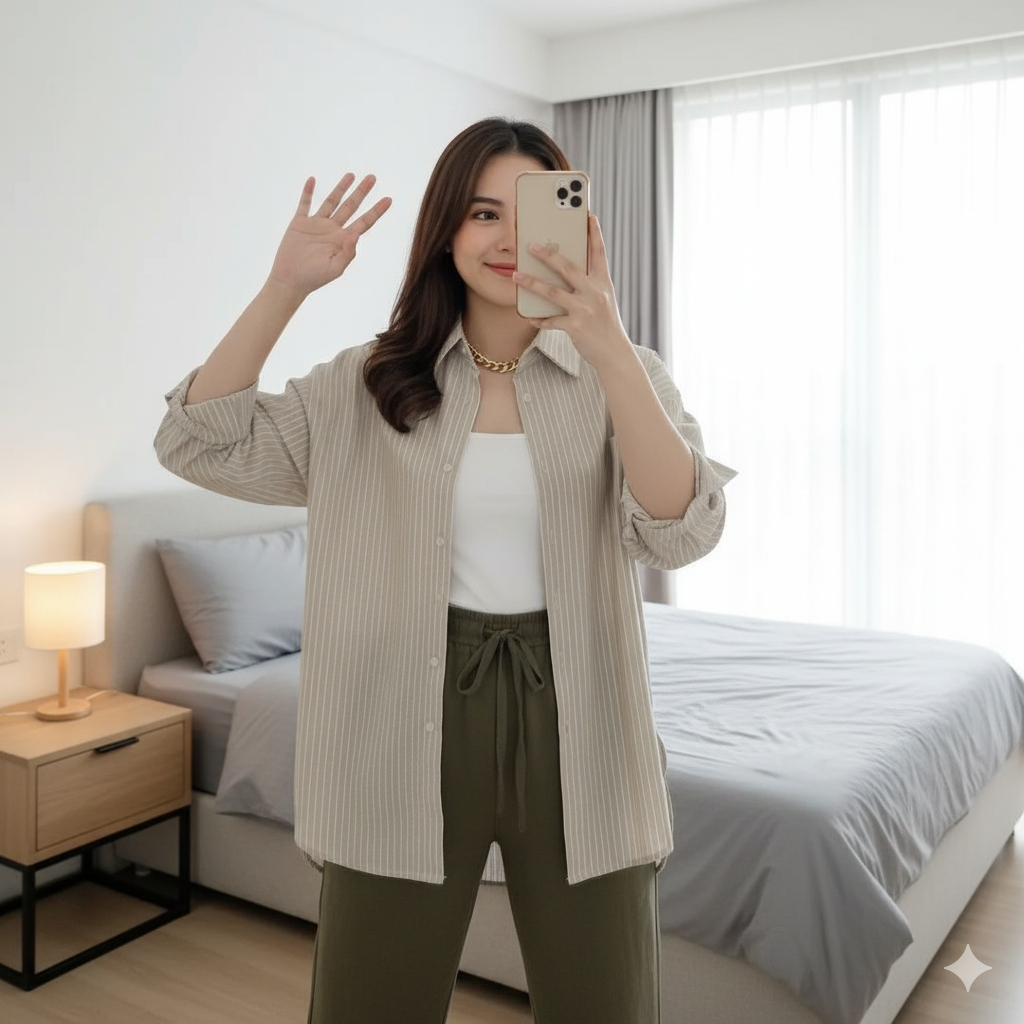 OXFORD Kemeja Wanita Katun Salur