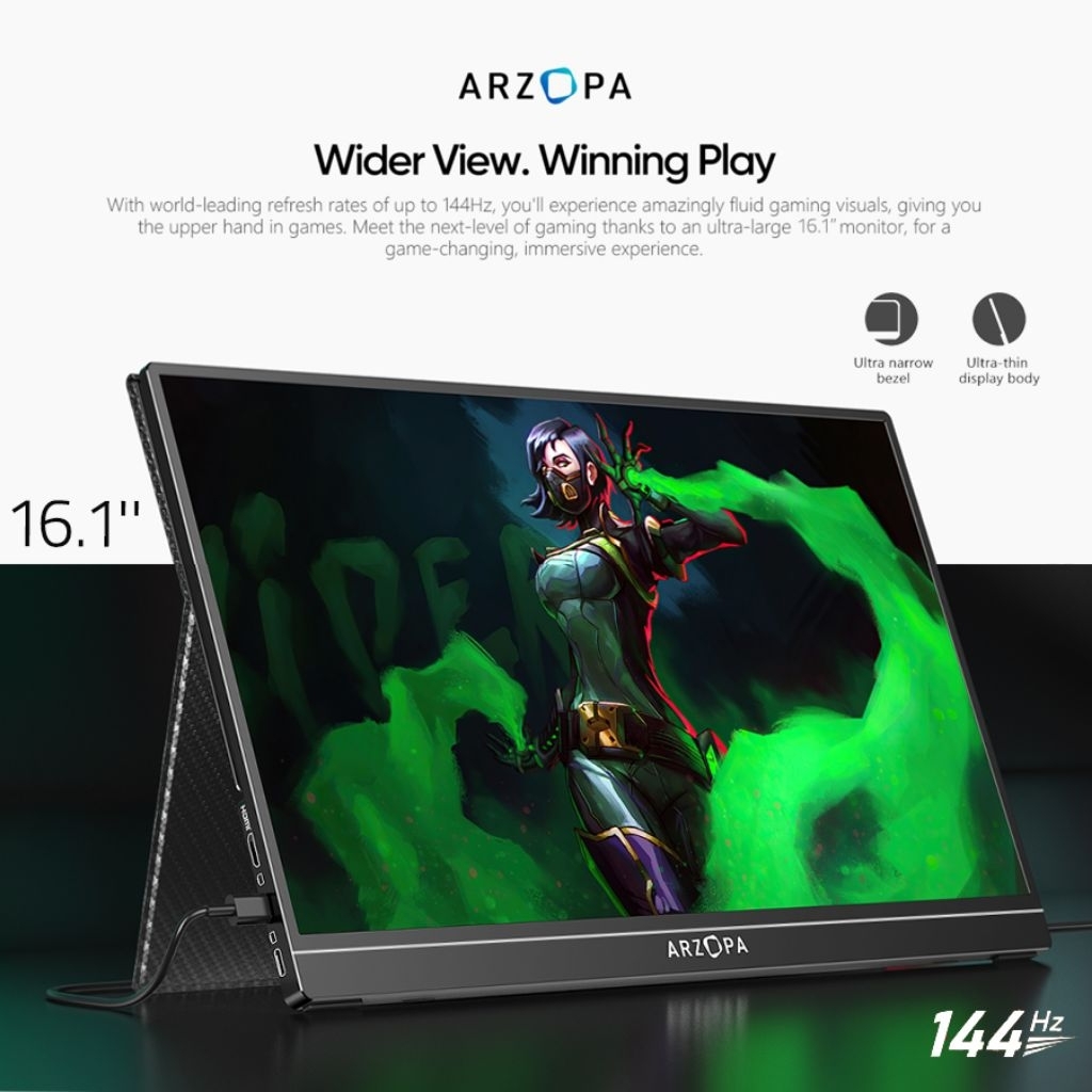 Arzopa G1 Game Max - Portable 16.1" 144Hz Gaming Monitor