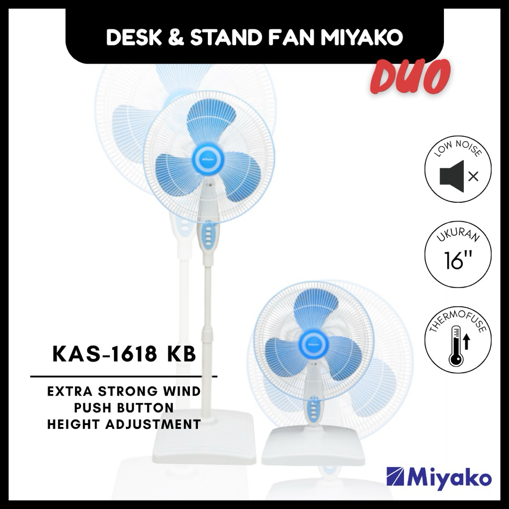 (PCS) KAS-1618 KB & KAS-1618 KB PL Stand Fan Desk Fan MIYAKO | DUO Kipas Angin Berdiri & Duduk