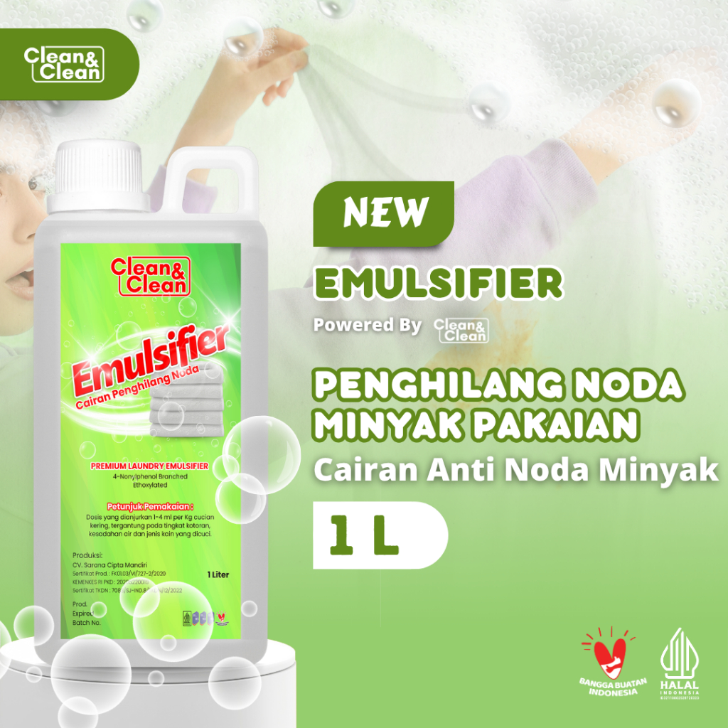 CLEAN&CLEAN Emulsifier Laundry (Penghilang Noda Minyak dan Lemak) 1 LITER Jerigen