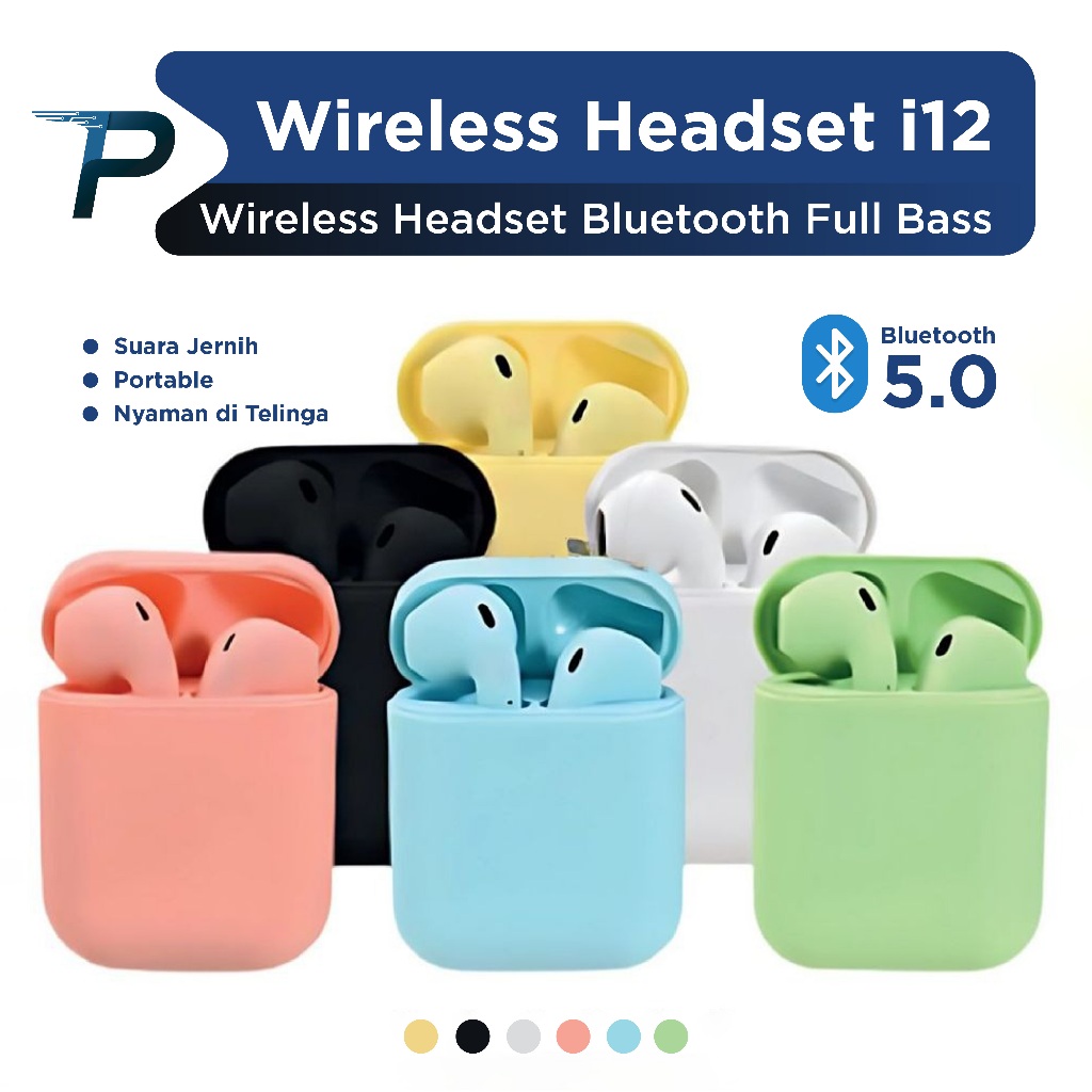 i12 TWS Bluetooth 5.0 Earphone Wireless Full Bass Sentuh Bisa COD Untuk Xiaomi Oppo Vivo Realme iPho