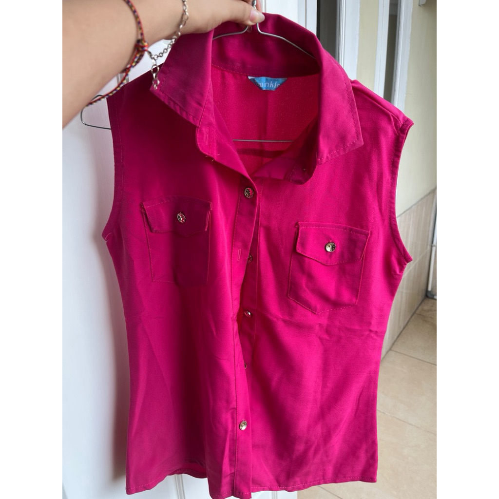 Tank top kemeja pink fuschia