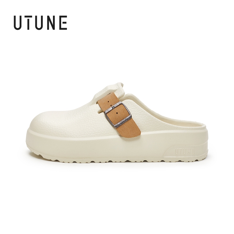 UTUNE Gaya Retro Tanpa Tumit Sandal Setengah Malas Wanita 2025 Gaya Baru Sol Tebal Gesper Sabuk Sepa