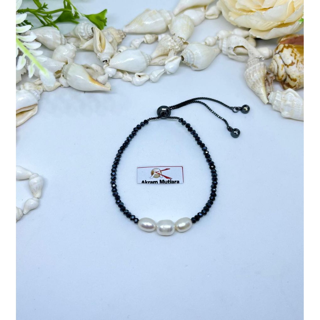 gelang serut Swarovski mutiara air tawar