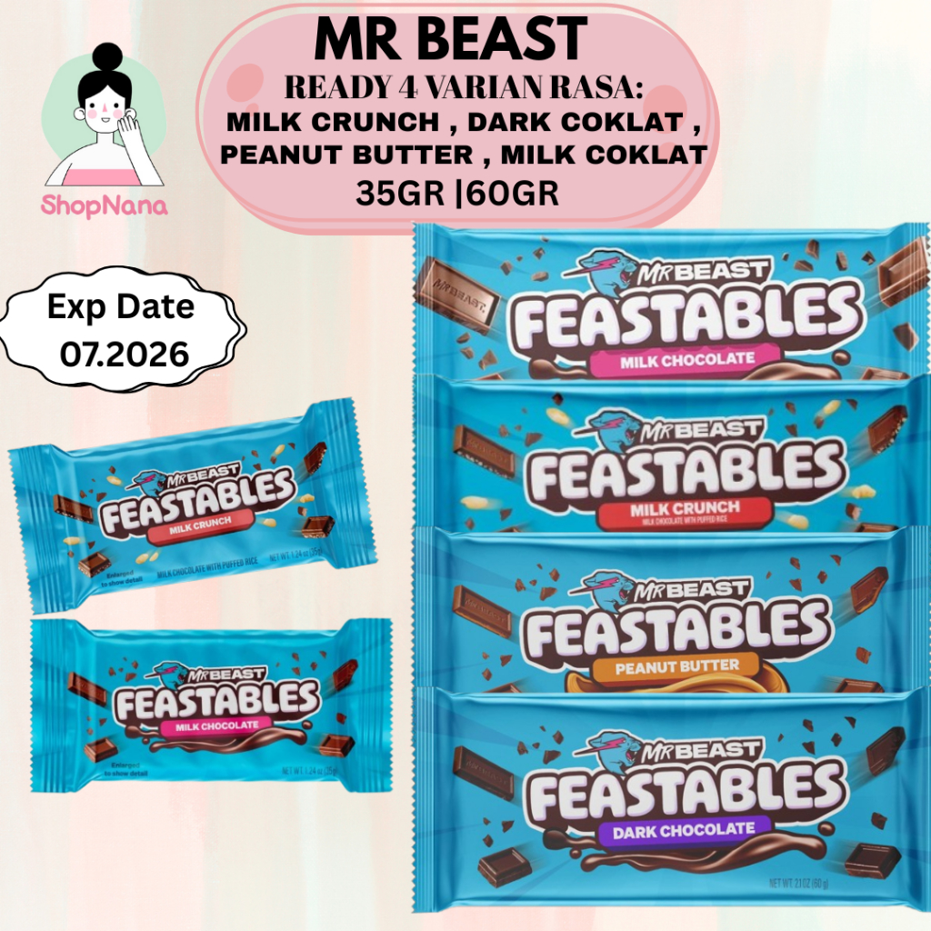 MrBeast Feastables Chocolate 100% Original 35g & 60g  - NEW VERSION Mr Beast Coklat