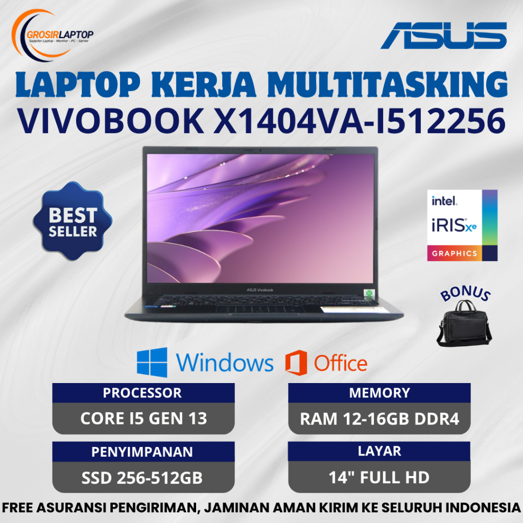 PROMO Laptop Asus VivoBook X1404VA - I512256 Core i5 - 1334U Ram 16GB Ssd 512GB 14" FHD Siap Pakai