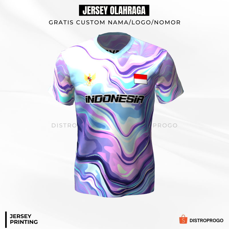 Kaos Jersey Futsal Ungu Biru Motif Liquid 614