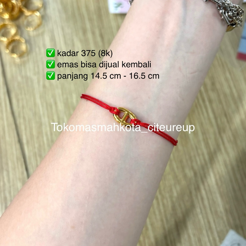 GELANG TALI MERAH LIONTIN DAN EXTEN EMAS 8K