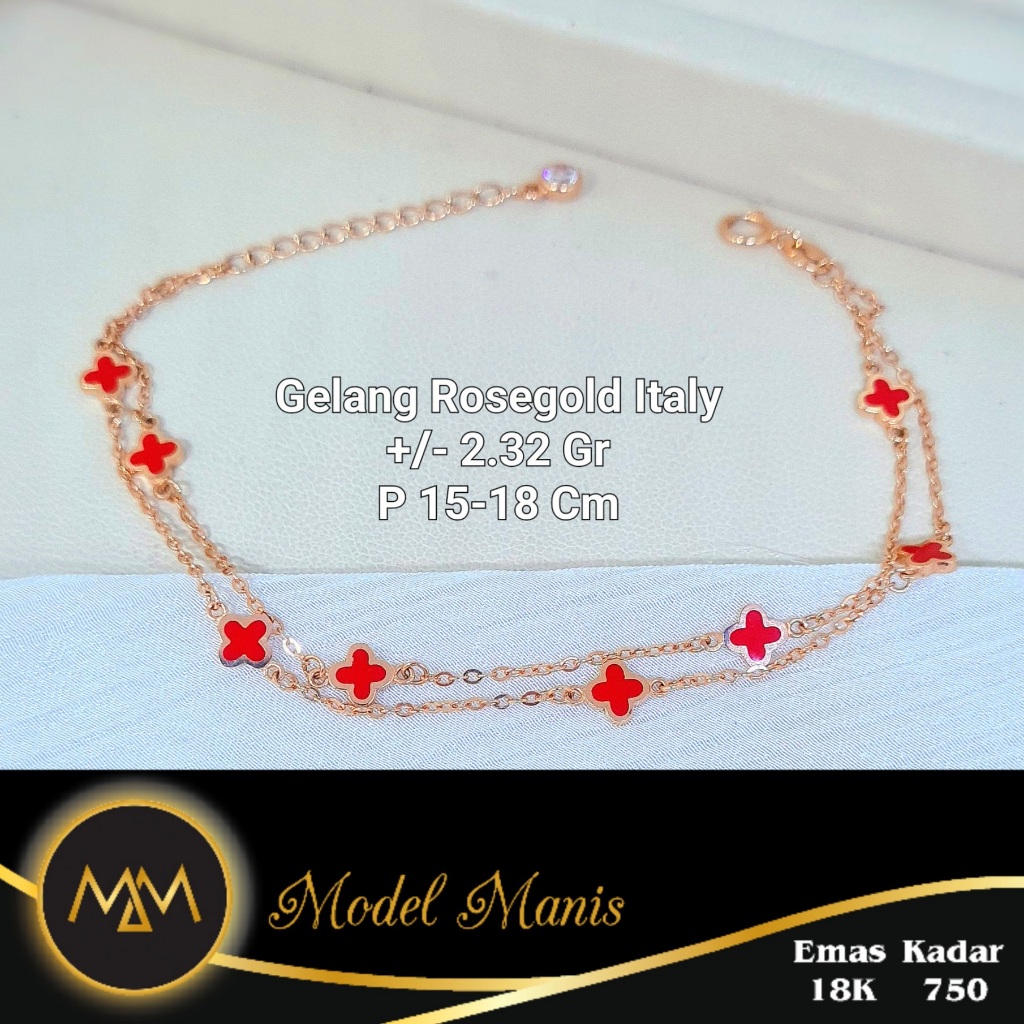 Gelang Clover 2 Layer Italy AU Rosegold 750 kadar 18k