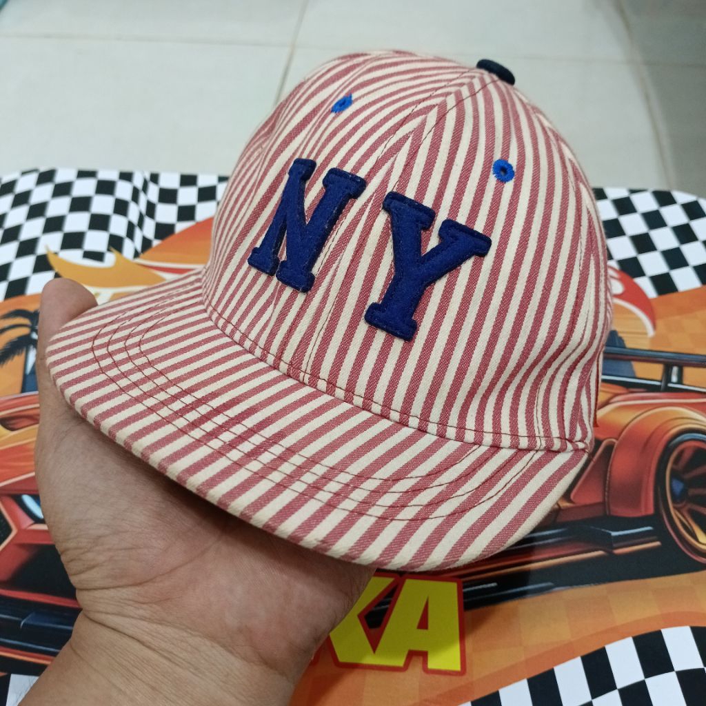 topi snapback New York NY putih motif garis merah kids anak usia 4-6 tahun murah