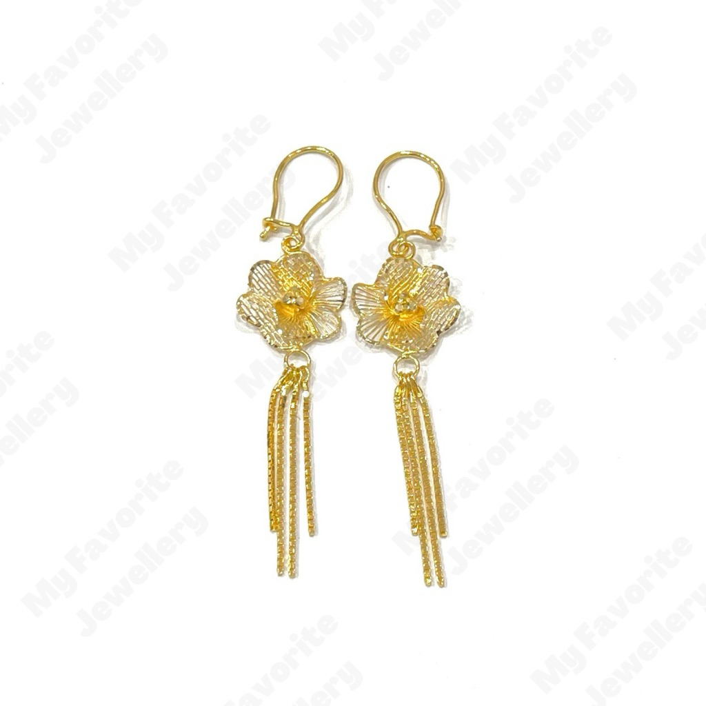 Anting Hook Variasi Kembang Rumbai Italy Anting Emas Asli Kadar 875