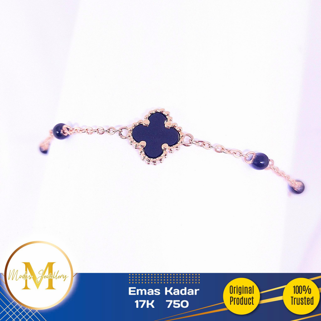 MODIS JEWELLERY - Gelang Serut Black Clover Candy Rosegold - Emas 17k  750