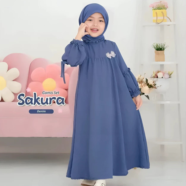 SAKURA GAMIS ANAK SET HIJAB PHASMINA CRINKLE AIRFLOW