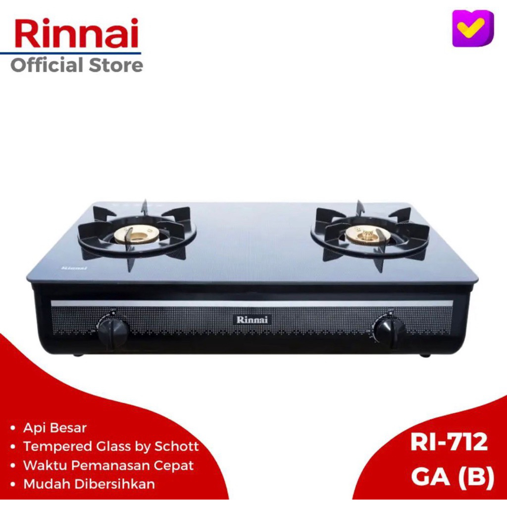 Rinnai Kompor Gas 2 Tungku RI 712GA (B) / 712 GA (B) KACA