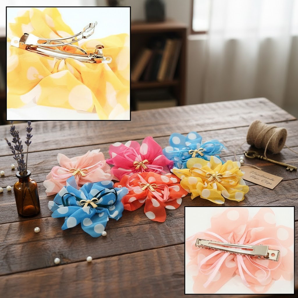 jepit rambut otom bunga pita  polcadot jepit rambut bunga besar
