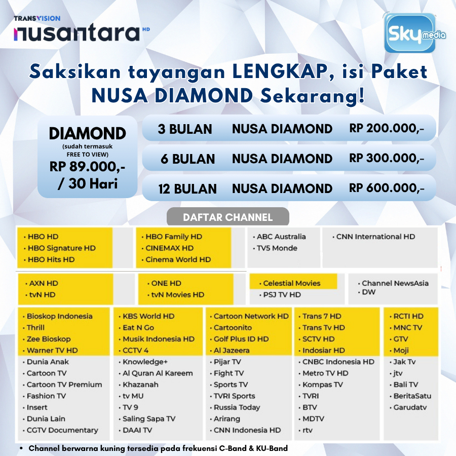 TransVision Nusantara HD Paket DIAMOND 1 Bulan