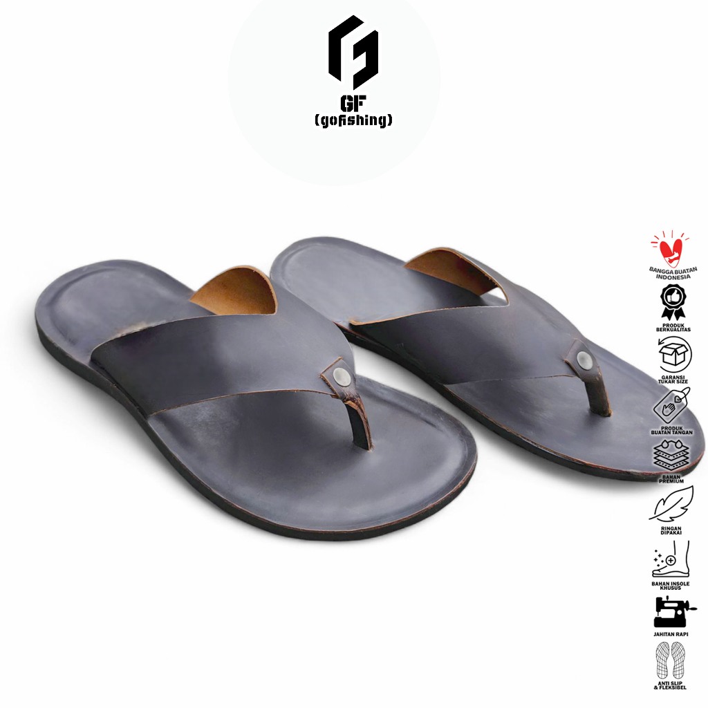 GF Sandal Pria Sandal Cowok (Sandal Kulit Sapi) Sandal Slide SD-09 Kulit Sapi Asli