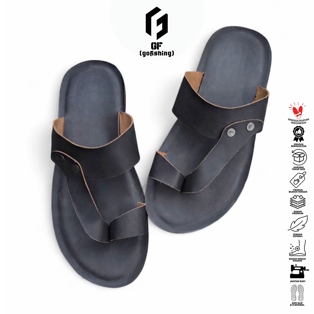 GF Sandal Pria Sandal Cowok (Sandal Kulit Sapi) Sandal Slide SD-15 Kulit Sapi Asli