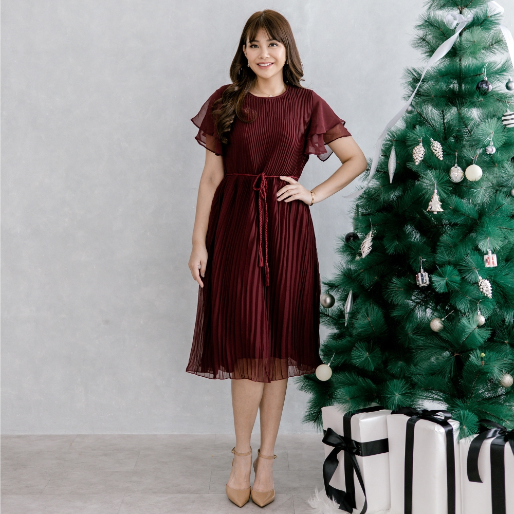 COME Pleats Dress 226 (2 warna) - Baju Terusan Wanita Kasual Semi Formal Natal Gereja Holiday