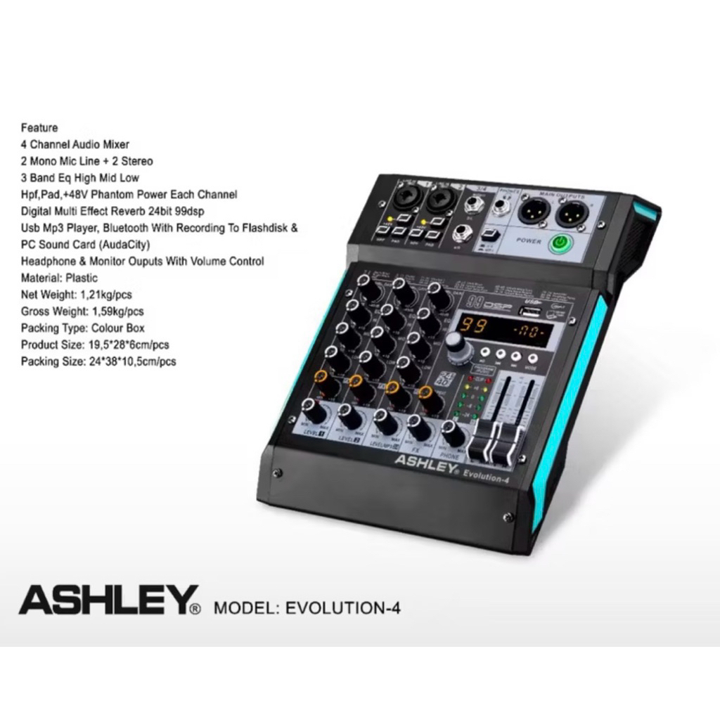 NEW MIXER 4 CHANNEL ASHLEY EVOLUTION-4 EVOLUTION4 EVOLUTION 4 GARANSI RESMI ASHLEY 1 TAHUN