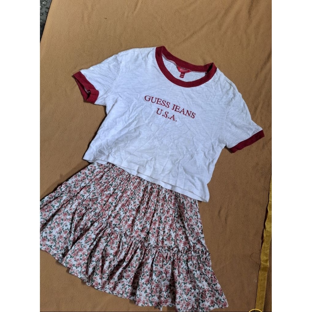 Set kaos crop dan rok korean