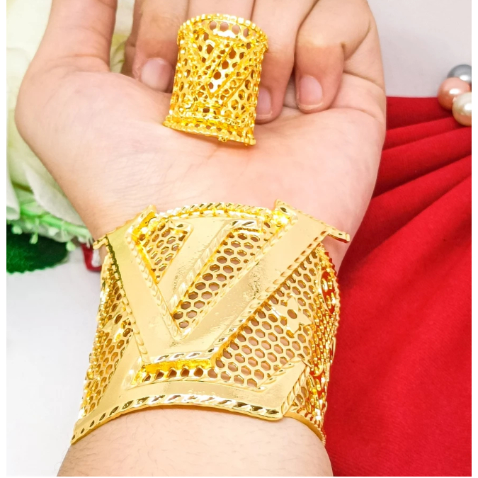 Set Gelang dan Cincing Emas Kendari LV Xuping Titanium 24K