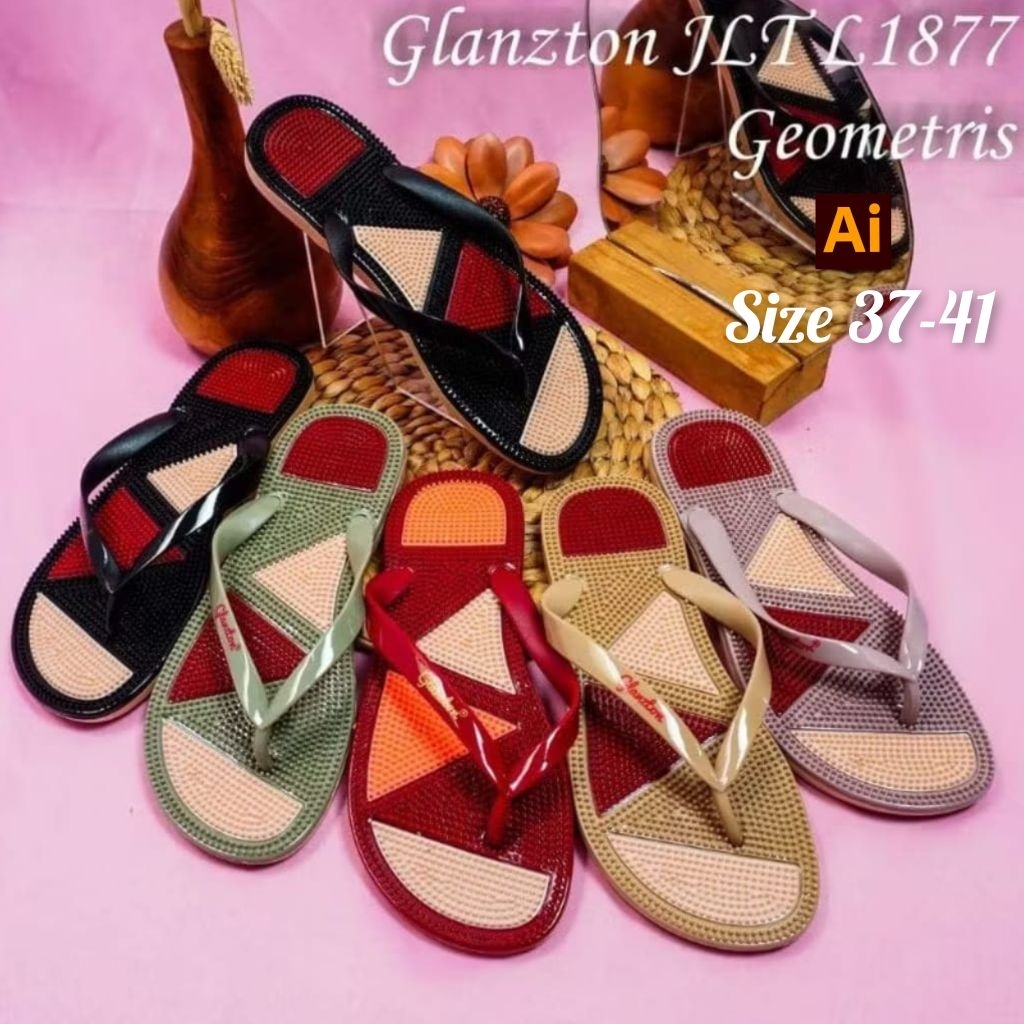 1877 sandal jepit karet duri wanita asli merek GLANZTON size 37-41