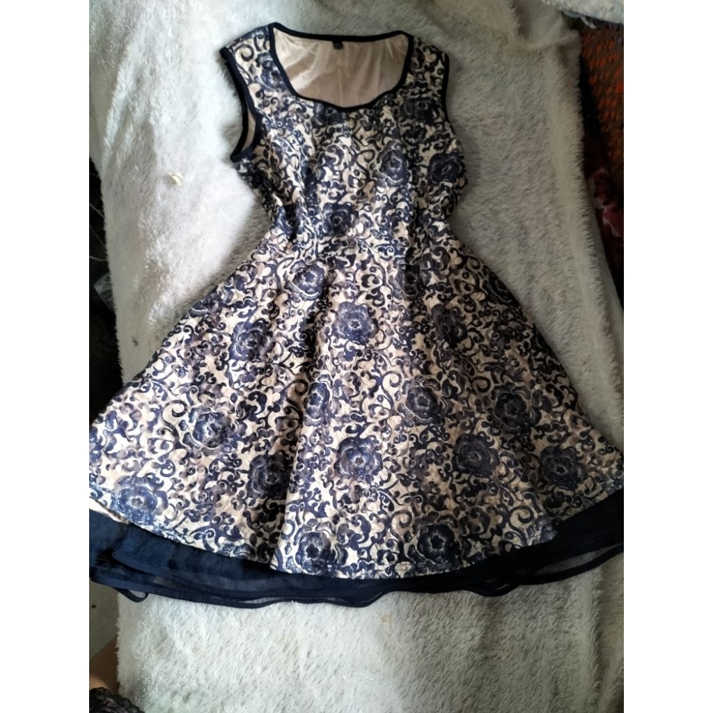 dress bunga flower floral vintage mewah premium elegant korea top atasan blouse rok skirt flare mega