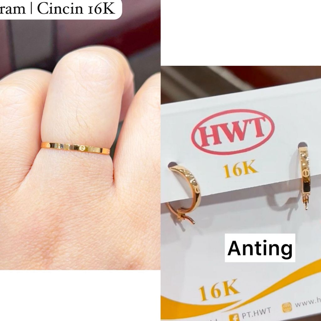 Cincin anting emas asli kadar 16k 70 cart classic kerabu bulat jepit stack padat terbaru anak