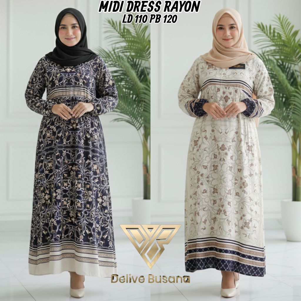 MIDI DRESS RAYON //MIDI DRESS MOTIF BUNGA//MIDI DRESS MOTIF