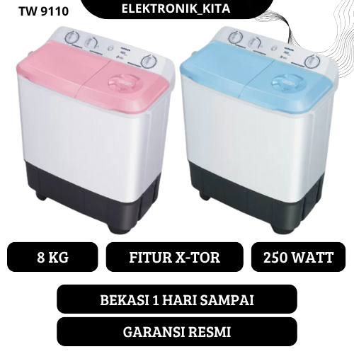 SANKEN MESIN CUCI 2 TABUNG 8 KG TW 9110 TW9110 TW-9110 LOW WATT GARANSI RESMI BEKASI MURAH