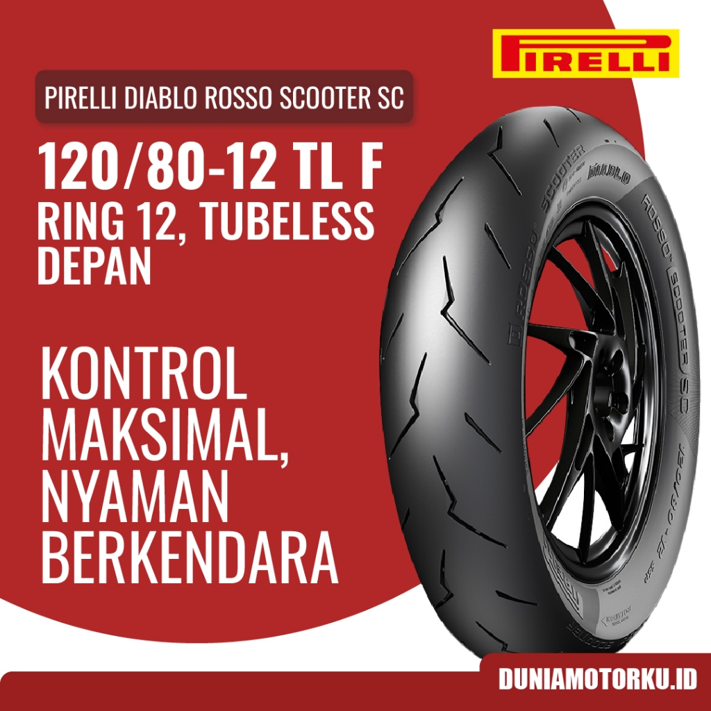 Ban Pirelli 120/80 Ring 12 Diablo Rosso Scooter SC Tubeless Ban AEROX PCX ADV NMAX Ban Depan