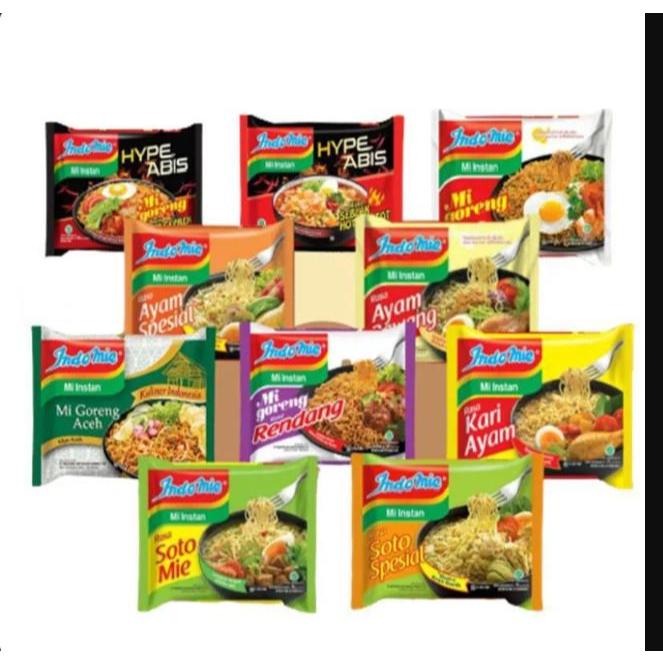 INDOMIE KARTONAN ISI 40 PCS 1 KARDUS BISA CAMPUR RASA MI INSTAN VARIAN HYPE ABIS, AYAM BAWANG, GOREN